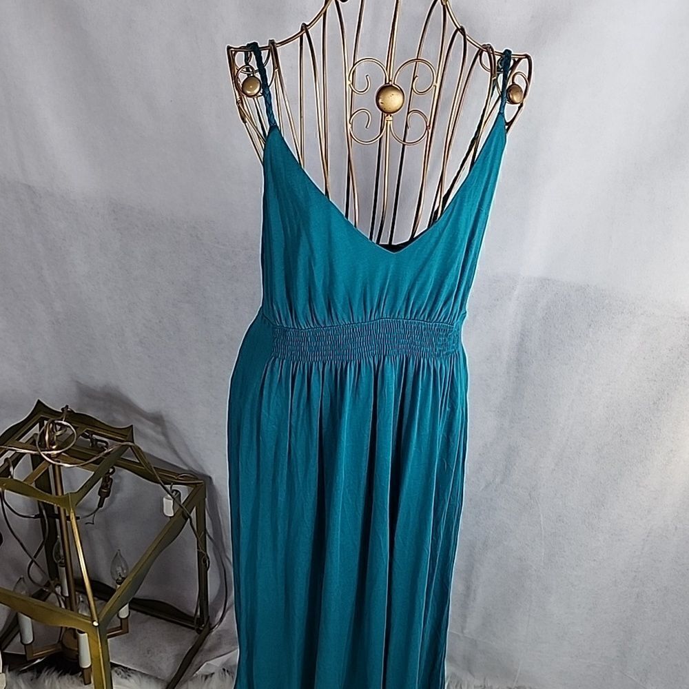 🔥Sundance Size S Braided Strap Smocked Waist Teal Dress